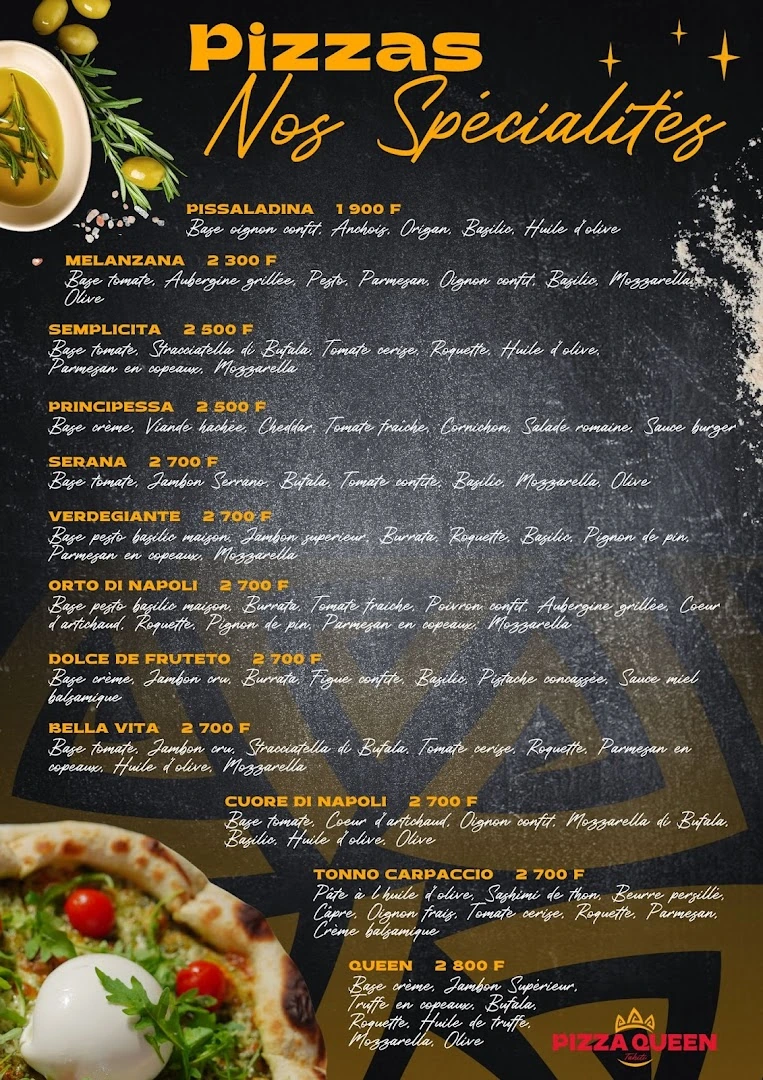 Carte Pizza Queen, pizzas spécialités